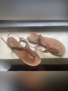 American Eagle Outfitters Tan Brown Braided T-Strap Sandals